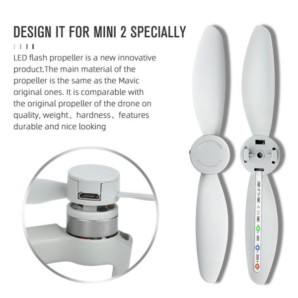 STARTRC One Pair Rechargeable Noise Reduction LED Flashing Propeller for DJI Mini 2 (Grey) - Image 4