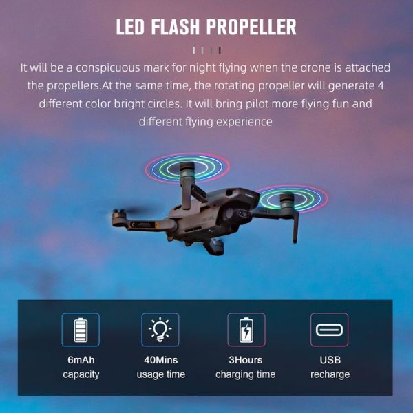 STARTRC One Pair Rechargeable Noise Reduction LED Flashing Propeller for DJI Mini 2 (Grey) - Image 5