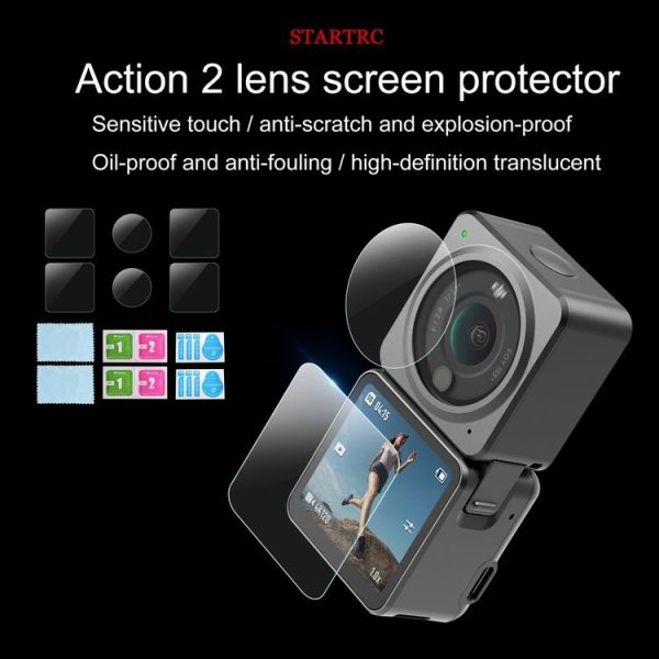 STARTRC 6 in 1 Lens + Front and Back LCD Display 9H 2.5D Tempered Glass Film for DJI Action 2 - Image 6