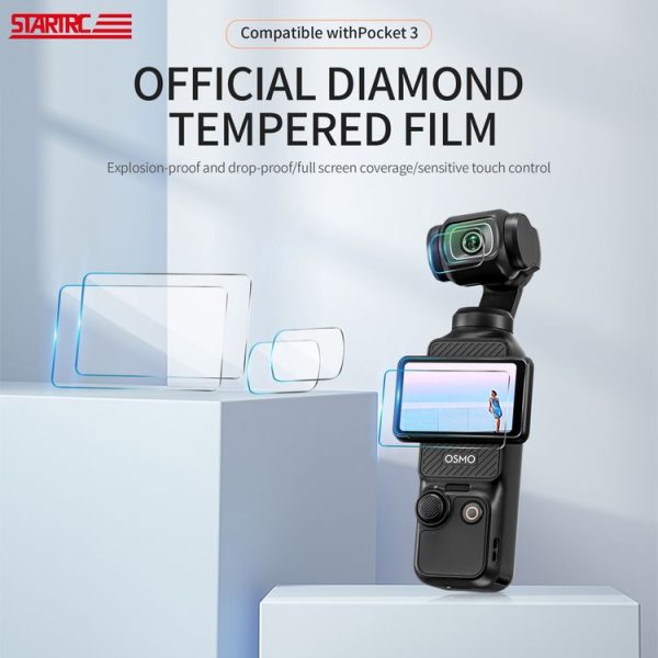 DJI OSMO Pocket 3 STARTRC 2pcs 2 in 1 Tempered Glass Lens Protector + Screen Film (Transparent) - Image 3