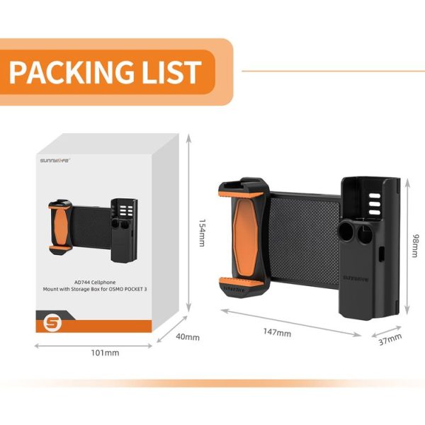 DJI OSMO Pocket 3 Sunnylife OP3-AD744 Expanded Phone Clamp Holder with Storage Case (Black) - Image 12