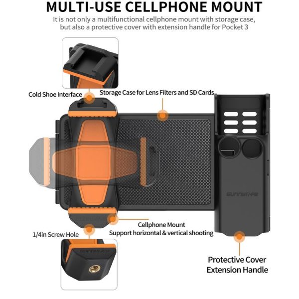 DJI OSMO Pocket 3 Sunnylife OP3-AD744 Expanded Phone Clamp Holder with Storage Case (Black) - Image 3