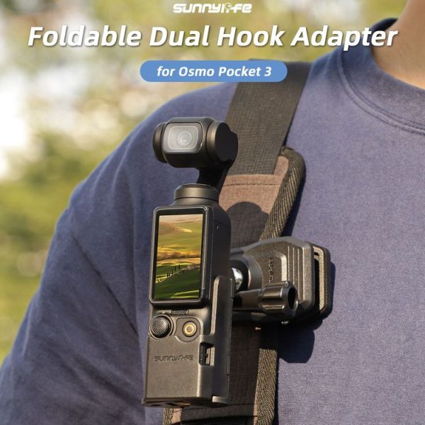 DJI OSMO Pocket 3 Sunnylife Expansion Adapter Foldable Dual Hooks Adapter Protective Case Bracket (Black) - Image 2
