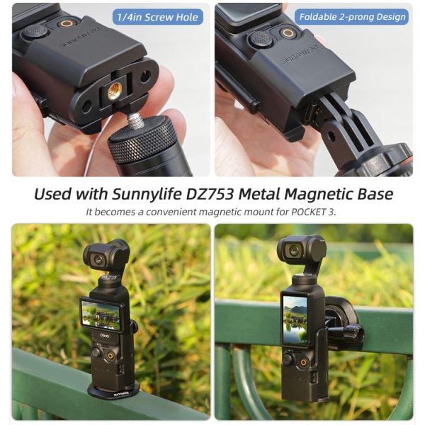 DJI OSMO Pocket 3 Sunnylife Expansion Adapter Foldable Dual Hooks Adapter Protective Case Bracket (Black) - Image 4