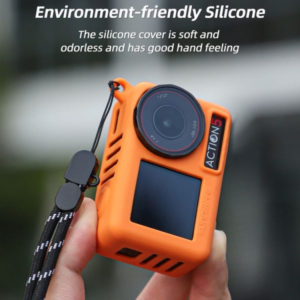 DJI Osmo Action 5 Pro Sunnylife Silicone Protective Case Scratch-proof Camera Cover with Lanyard (Red) - Image 11
