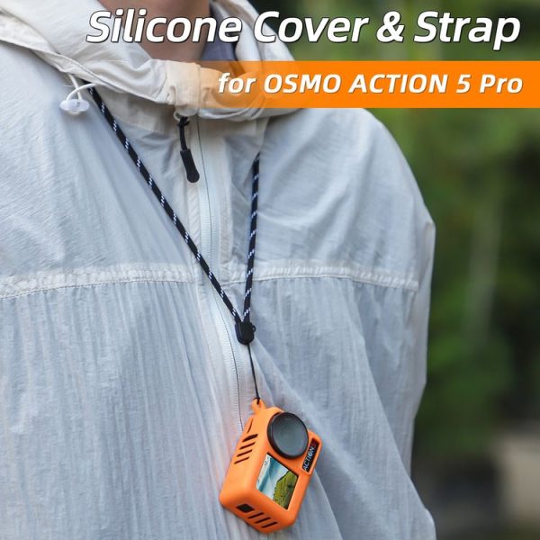 DJI Osmo Action 5 Pro Sunnylife Silicone Protective Case Scratch-proof Camera Cover with Lanyard (Red) - Image 12