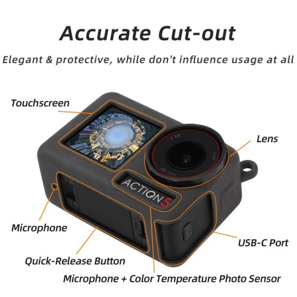 DJI Osmo Action 5 Pro Sunnylife Silicone Protective Case Scratch-proof Camera Cover with Lanyard (Red) - Image 3