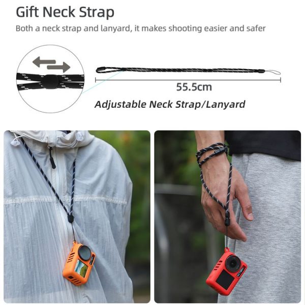 DJI Osmo Action 5 Pro Sunnylife Silicone Protective Case Scratch-proof Camera Cover with Lanyard (Red) - Image 4