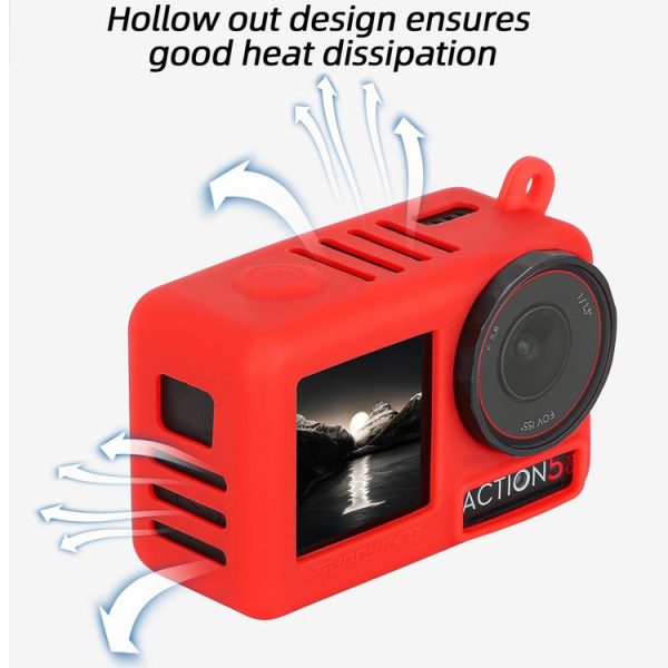 DJI Osmo Action 5 Pro Sunnylife Silicone Protective Case Scratch-proof Camera Cover with Lanyard (Red) - Image 5