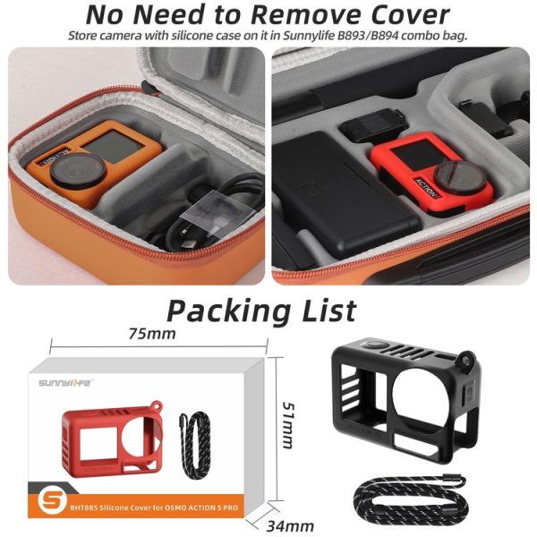 DJI Osmo Action 5 Pro Sunnylife Silicone Protective Case Scratch-proof Camera Cover with Lanyard (Red) - Image 6