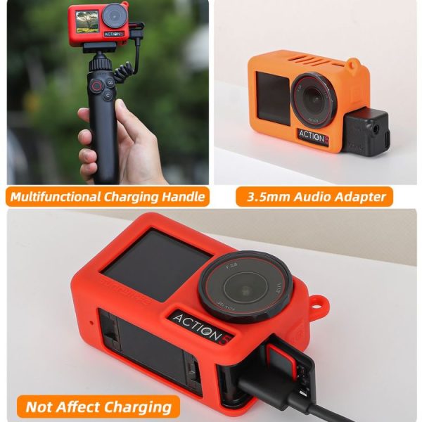 DJI Osmo Action 5 Pro Sunnylife Silicone Protective Case Scratch-proof Camera Cover with Lanyard (Red) - Image 9