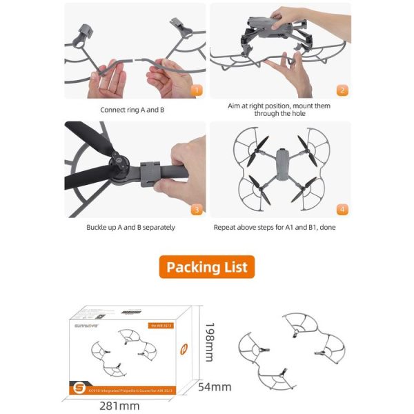 DJI Air 3S / 3 Sunnylife Propellers Guard Protector Integrated Shielding Rings Quick Release Anti-Collision Props Safe Ring (Grey) - Image 11