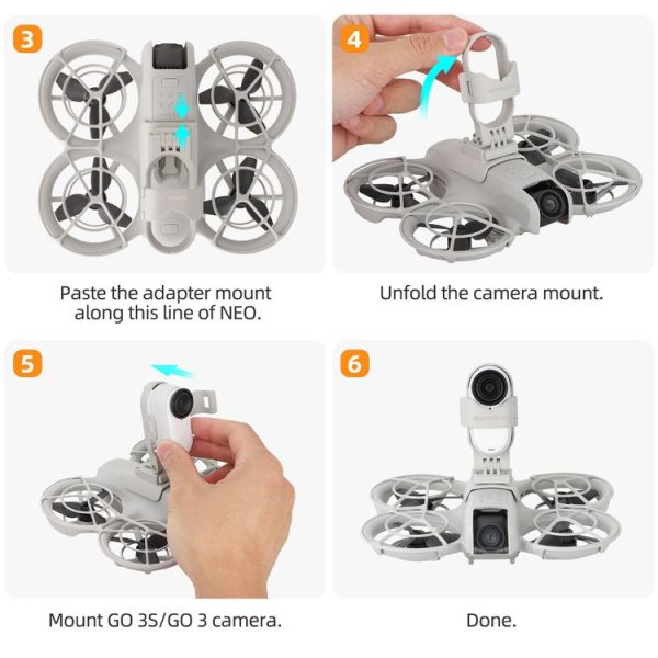 DJI Neo / Insta360 GO 3S / GO 3 Sunnylife Drone Expansion Mount Action Camera Holder Adapter (Grey) - Image 10