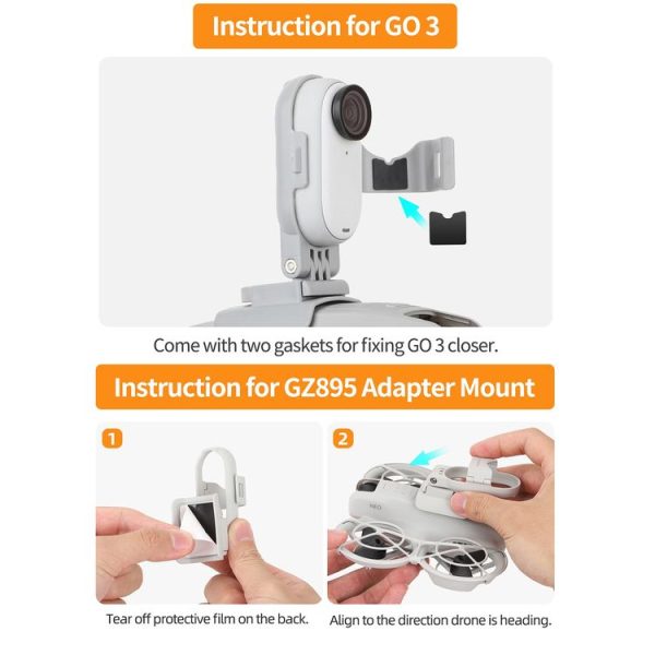 DJI Neo / Insta360 GO 3S / GO 3 Sunnylife Drone Expansion Mount Action Camera Holder Adapter (Grey) - Image 9