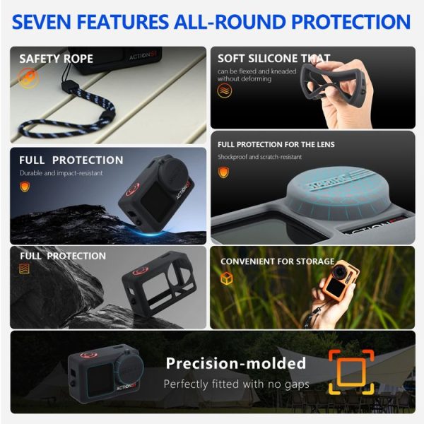 DJI Osmo Action 5 Pro STARTRC Silicone Protective Case with Lens Cover (Black) - Image 3