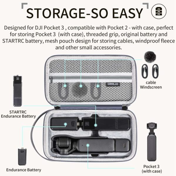 DJI OSMO Pocket 3 STARTRC Portable Carrying Case Body Storage Bag (Grey) - Image 3