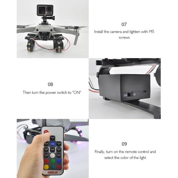 STARTRC For DJI Mavic Air 2 LED Lights Landing Gear with Light Bar (Black) - Image 11