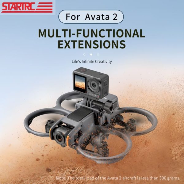 DJI Avata 2 STARTRC Action Camera Holder Mount Drone Expansion Bracket (Black) - Image 2