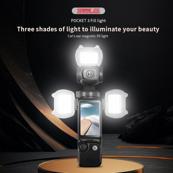 DJI Pocket 3 STARTRC Cat-ears Magnetic Fill Light with Holder Clip Kit (Grey) - Image 2