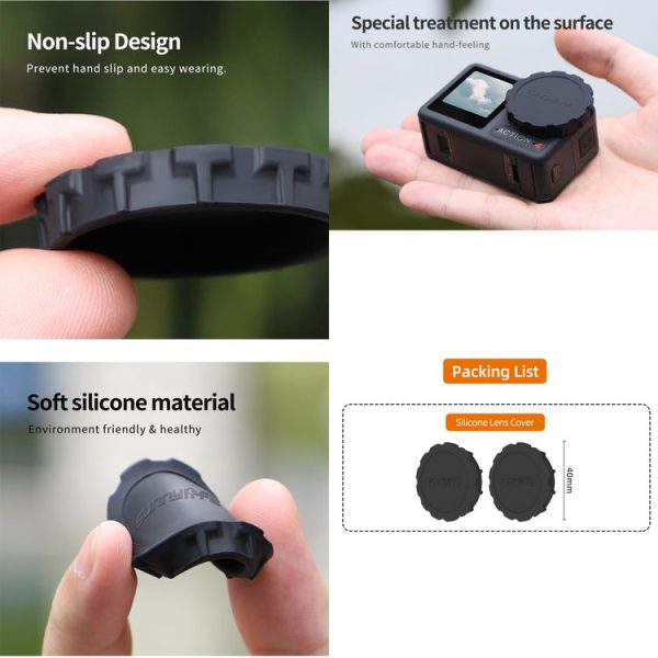 DJI Osmo Action 5 Pro / 4 / 3 Sunnylife 2pcs Silicone Lens Cap (Black) - Image 6
