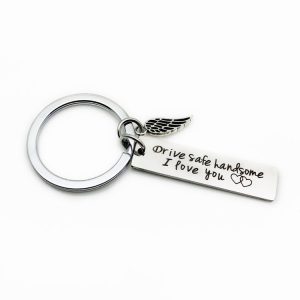 Creative Drive Safe Handsome Words Stainless Steel Keychain Key Rings (Wing)