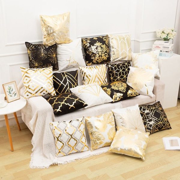 Gold Stamping Pillow Case Sofa Cushion Pillow Holder Home Decorations, No Pillow Core, Size: 45x45cm (GOLD001-19) - Image 5