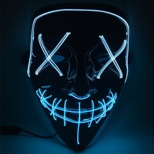 Halloween Festival Party X Face Seam Mouth Two Color LED Luminescence Mask (White Blue)