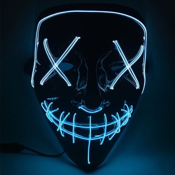 Halloween Festival Party X Face Seam Mouth Two Color LED Luminescence Mask (White Blue)