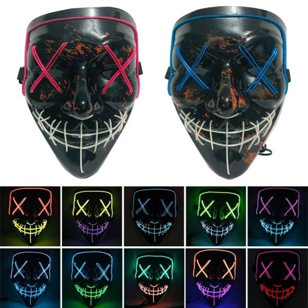 Halloween Festival Party X Face Seam Mouth Two Color LED Luminescence Mask (White Blue) - Image 6
