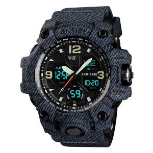 SKMEI 1155B Multifunctional Men Outdoor Sports Noctilucent Waterproof Large Dial Wrist Watch (Denim Black)