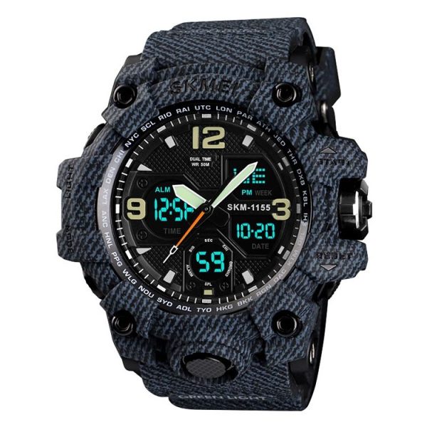 SKMEI 1155B Multifunctional Men Outdoor Sports Noctilucent Waterproof Large Dial Wrist Watch (Denim Black) - Image 2