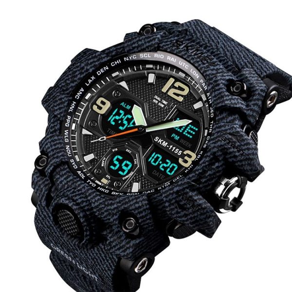 SKMEI 1155B Multifunctional Men Outdoor Sports Noctilucent Waterproof Large Dial Wrist Watch (Denim Black) - Image 3