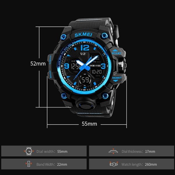 SKMEI 1155B Multifunctional Men Outdoor Sports Noctilucent Waterproof Large Dial Wrist Watch (Denim Black) - Image 4