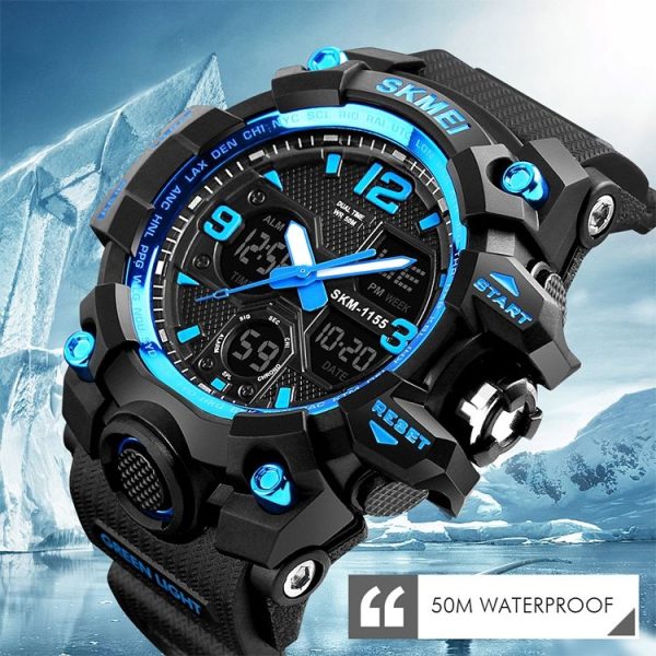 SKMEI 1155B Multifunctional Men Outdoor Sports Noctilucent Waterproof Large Dial Wrist Watch (Denim Black) - Image 8