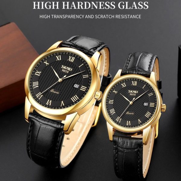 SKMEI 9058 Multifunctional Outdoor Fashion Waterproof Gold Shell Quartz Wrist Watch (Men Style Silver Face Brown Strap) - Image 6