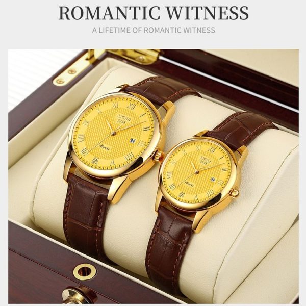 SKMEI 9058 Multifunctional Outdoor Fashion Waterproof Gold Shell Quartz Wrist Watch (Men Style Silver Face Brown Strap) - Image 7