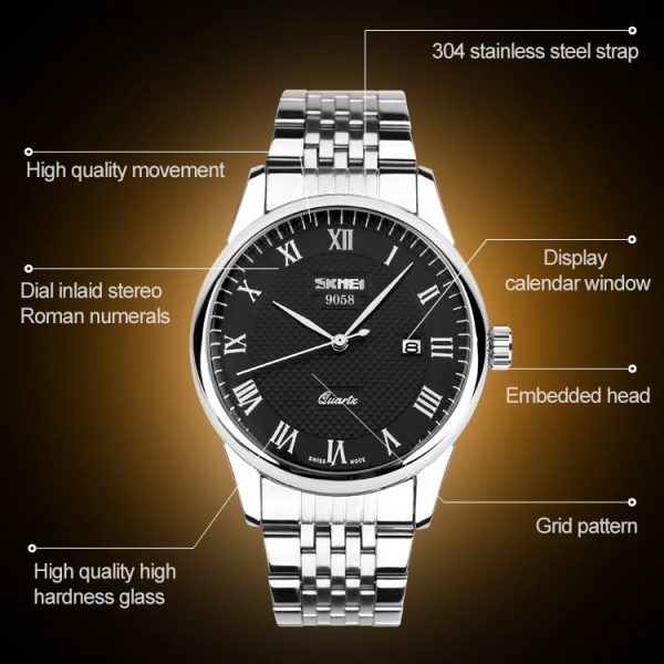 SKMEI 9058 Multifunctional Outdoor Fashion Waterproof Steel Strip Quartz Wrist Watch (Women Style Black) - Image 10