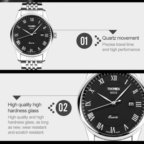 SKMEI 9058 Multifunctional Outdoor Fashion Waterproof Steel Strip Quartz Wrist Watch (Women Style Black) - Image 4