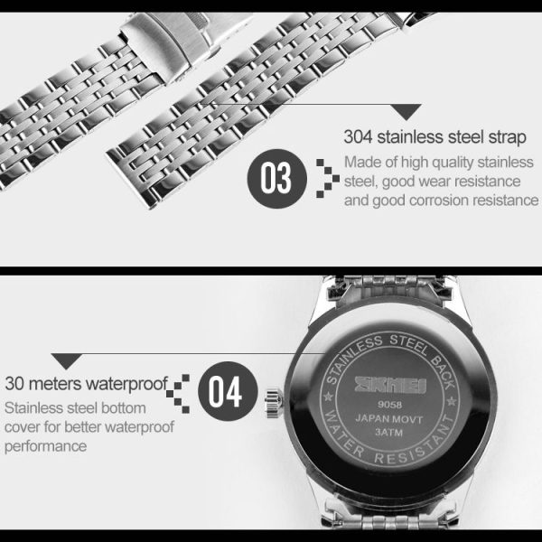 SKMEI 9058 Multifunctional Outdoor Fashion Waterproof Steel Strip Quartz Wrist Watch (Women Style Black) - Image 5