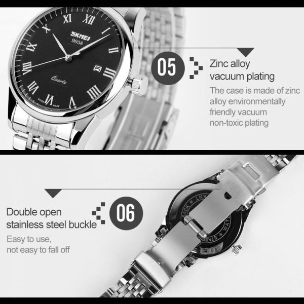 SKMEI 9058 Multifunctional Outdoor Fashion Waterproof Steel Strip Quartz Wrist Watch (Women Style Black) - Image 6