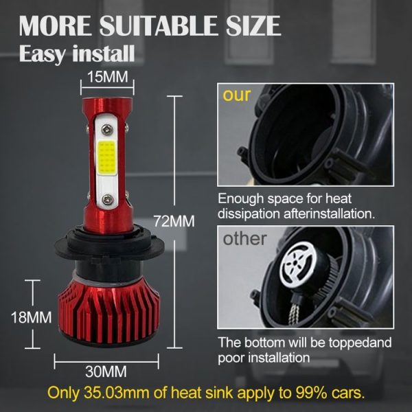 V4 H7 2 PCS DC9-36V 22W 2500LM 8000K Ice Blue Light IP68 Car LED Headlight Lamps (Red) - Image 12