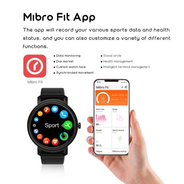 Mibro Air 1.3 inch TFT Color Touch Screen Smart Watch, IP68 Waterproof with Silicone Watchband, Support 12 Sport Modes / Heart Rate Monitoring / Sleep Monitor (Black) - Image 11