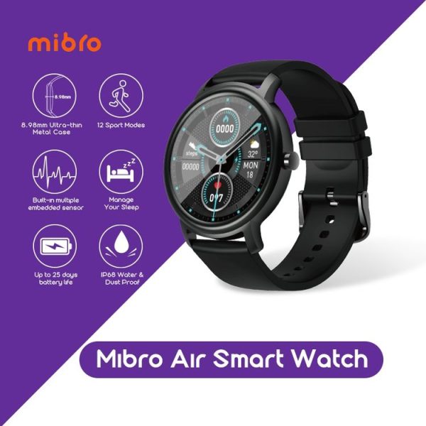 Mibro Air 1.3 inch TFT Color Touch Screen Smart Watch, IP68 Waterproof with Silicone Watchband, Support 12 Sport Modes / Heart Rate Monitoring / Sleep Monitor (Black) - Image 2
