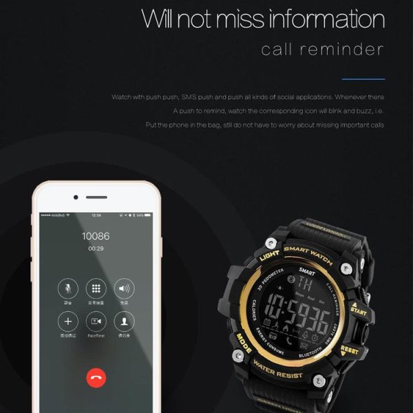 Lokmat MK16 LCD Screen 50m Waterproof Smart Watch, Support Information Reminder / Remote Camera / Walking Motion Monitor (Black) - Image 10