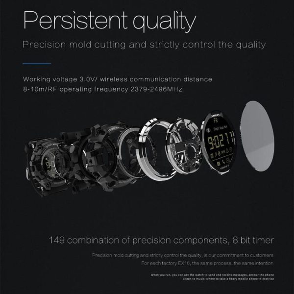 Lokmat MK16 LCD Screen 50m Waterproof Smart Watch, Support Information Reminder / Remote Camera / Walking Motion Monitor (Black) - Image 13