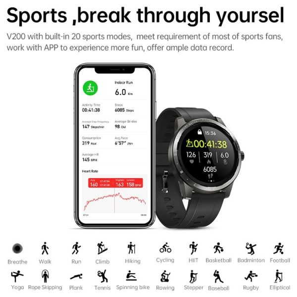 HAMTOD V200 1.28 inch HD Color Screen Smart Sport Watch, Support Multiple Sports Modes / Message Push / Heart Rate Monitoring / Sleep Monitoring / Blood Pressure Measurement (Black) - Image 9