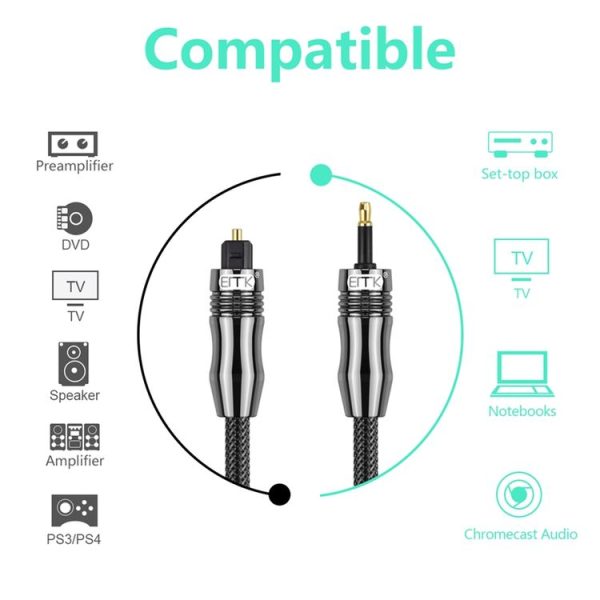 EMK OD6.0mm 3.5mm Digital Sound Toslink to Mini Toslink Digital Optical Audio Cable, Length: 2m - Image 8