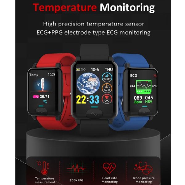 E04S 1.3 inch TFT Color Screen IP68 Waterproof Smart Bracelet, Support Body Temperature Monitoring / Blood Oxygen Monitoring / Heart Rate Monitoring, Style: TPU Strap (Red) - Image 3
