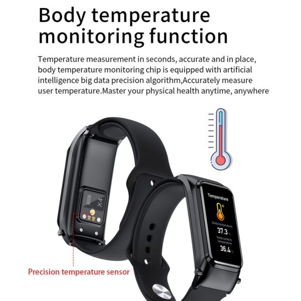 X4 1.14 inch HD Screen Bluetooth Earphone Smart Bracelet, Support Sleep Monitoring / Body Temperature Monitoring / Heart Rate Monitoring (Rose Gold) - Image 9