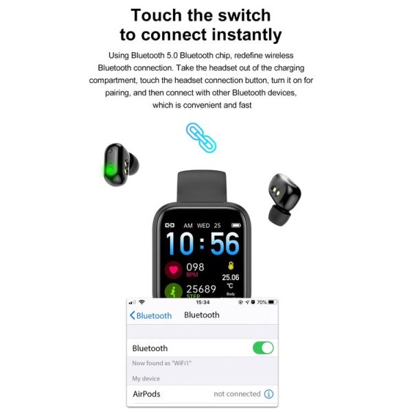 X8 1.69 inch HD Color Screen Bluetooth Earphone Smart Bracelet, Support Sleep Monitoring / Blood Pressure Monitoring / Heart Rate Monitoring (Black) - Image 16